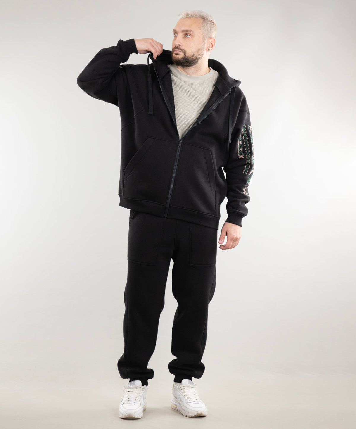 Oversize Zip Hoodie "Ethno" and Warm Sweatpants For Men